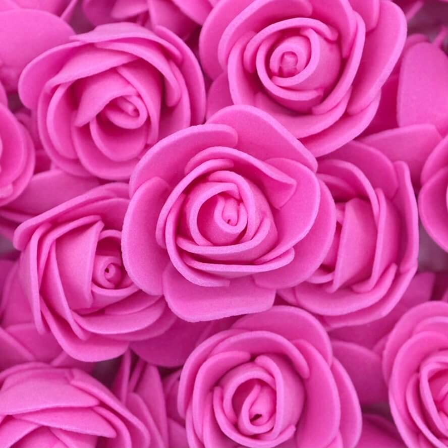 100pcs Artificial Foam Rose Flower Heads - Hot Pink
