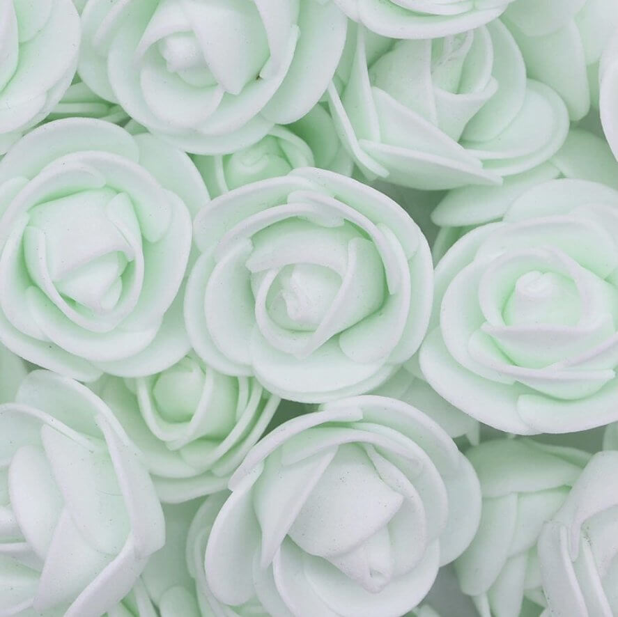 100pcs Artificial Foam Rose Flower Heads - Mint green