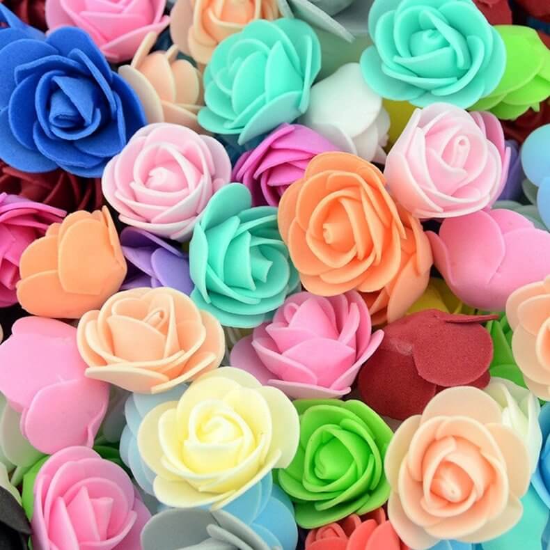 100pcs Artificial Foam Rose Flower Heads - Mixed Colours