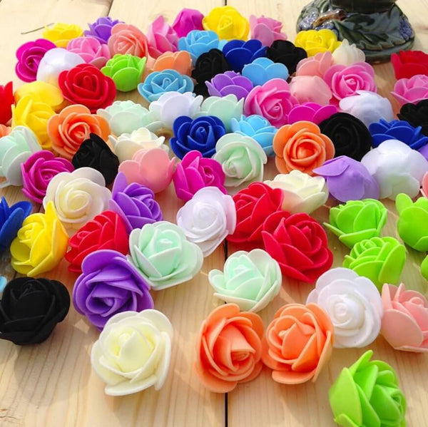 100pcs Artificial FOAM Rose Flower Heads - Rainbow