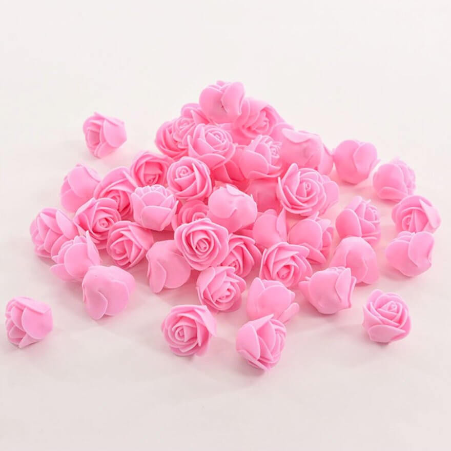 100pcs Artificial Foam Rose Flower Heads - Pink