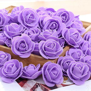 100pcs Artificial Foam Rose Flower Heads - Purple