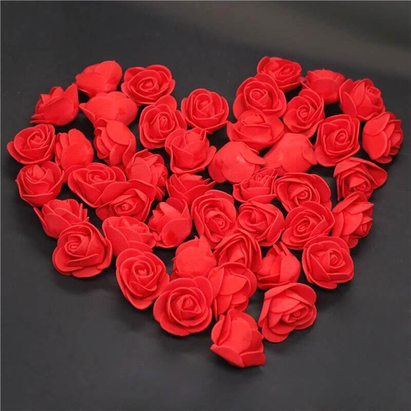 100pcs Artificial Foam Rose Flower Heads - Red