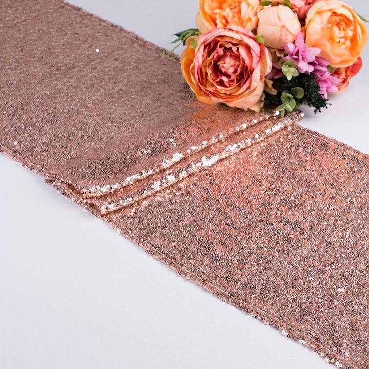 108 Inch Rose Gold Sequin Table Runner - Online Party Supplies