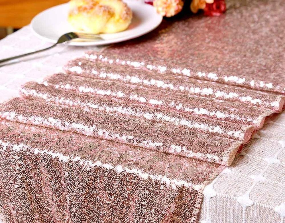108 Inch Rose Gold Sequin Table Runner - Online Party Supplies