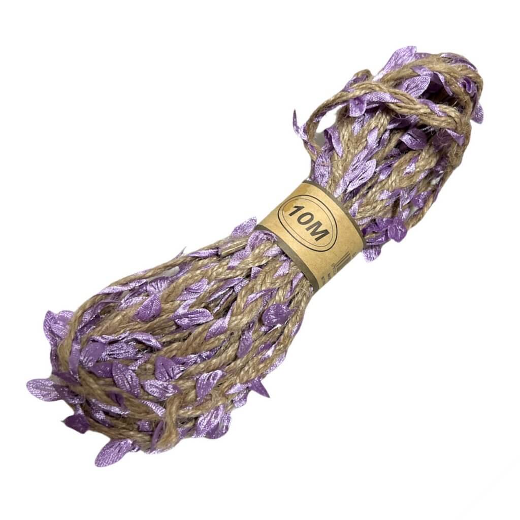 10m Artificial Lilac Leaf Hessian Burlap Ribbon Roll - HESSIAN.08.2