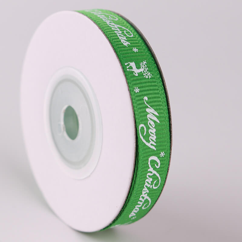 10mm x 9m Merry Christmas Reindeer Green Grosgrain Ribbon Spool (10 Yards)