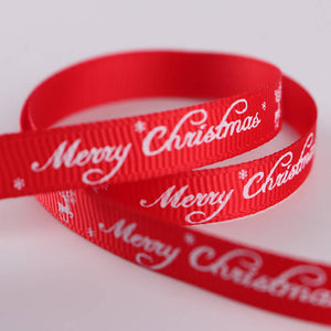 10mm x 9m Merry Christmas Reindeer Red Grosgrain Ribbon Spool (10 Yards)