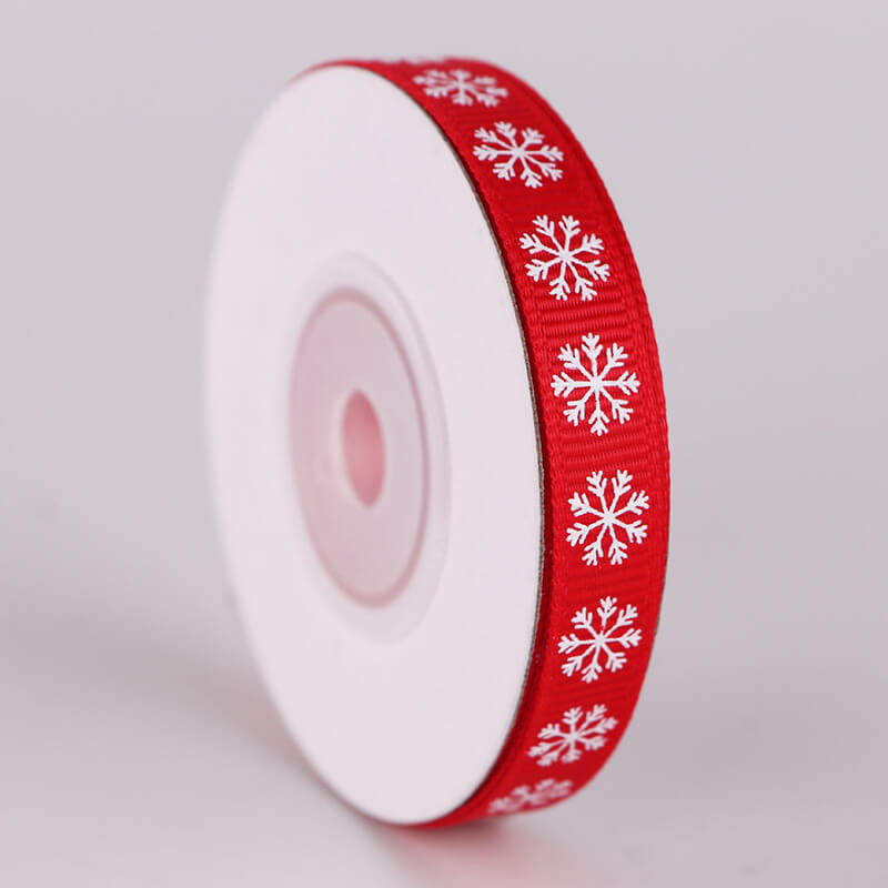 10mm x 9m Christmas Snowflake Printed Red Grosgrain Ribbon Spool (10 Yards)
