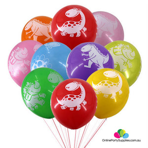 12" Online Party Supplies Colourful Baby Dinosaur Latex Balloon Pack 