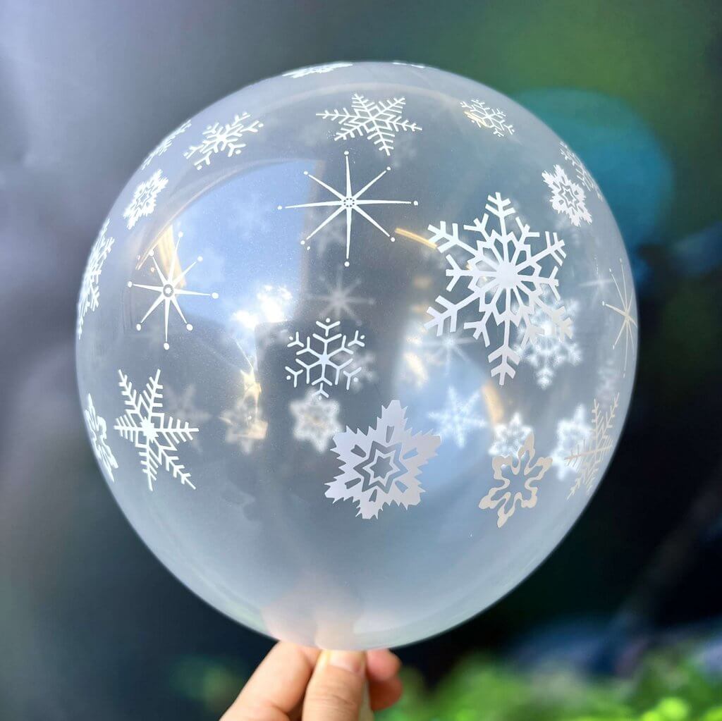 12" White Snowflake Printed Clear Latex Balloon Bouquet (10 pieces)