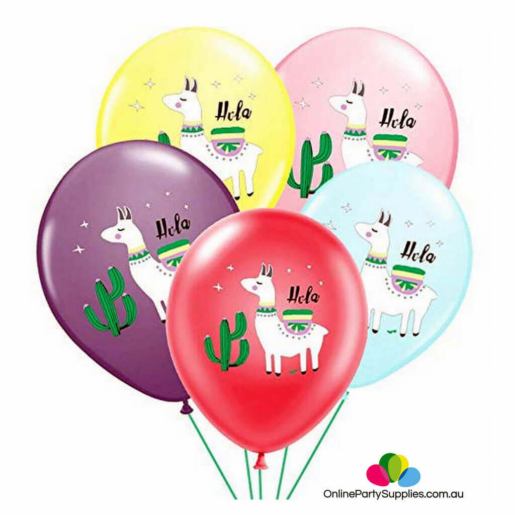 12" Holla White Llama Alpaca with Cactus Latex Balloons (Pack of 10)