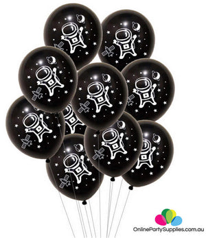 12" Online Party Supplies Black Astronaut Latex Balloon Bundle (Pack of 10)