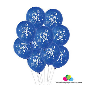 12" Online Party Supplies Blue Astronaut Latex Balloon Bundle (Pack of 10)