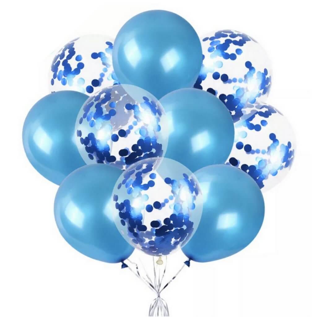 Blue Confetti & Latex Balloon Bouquet - 10pcs Bundle