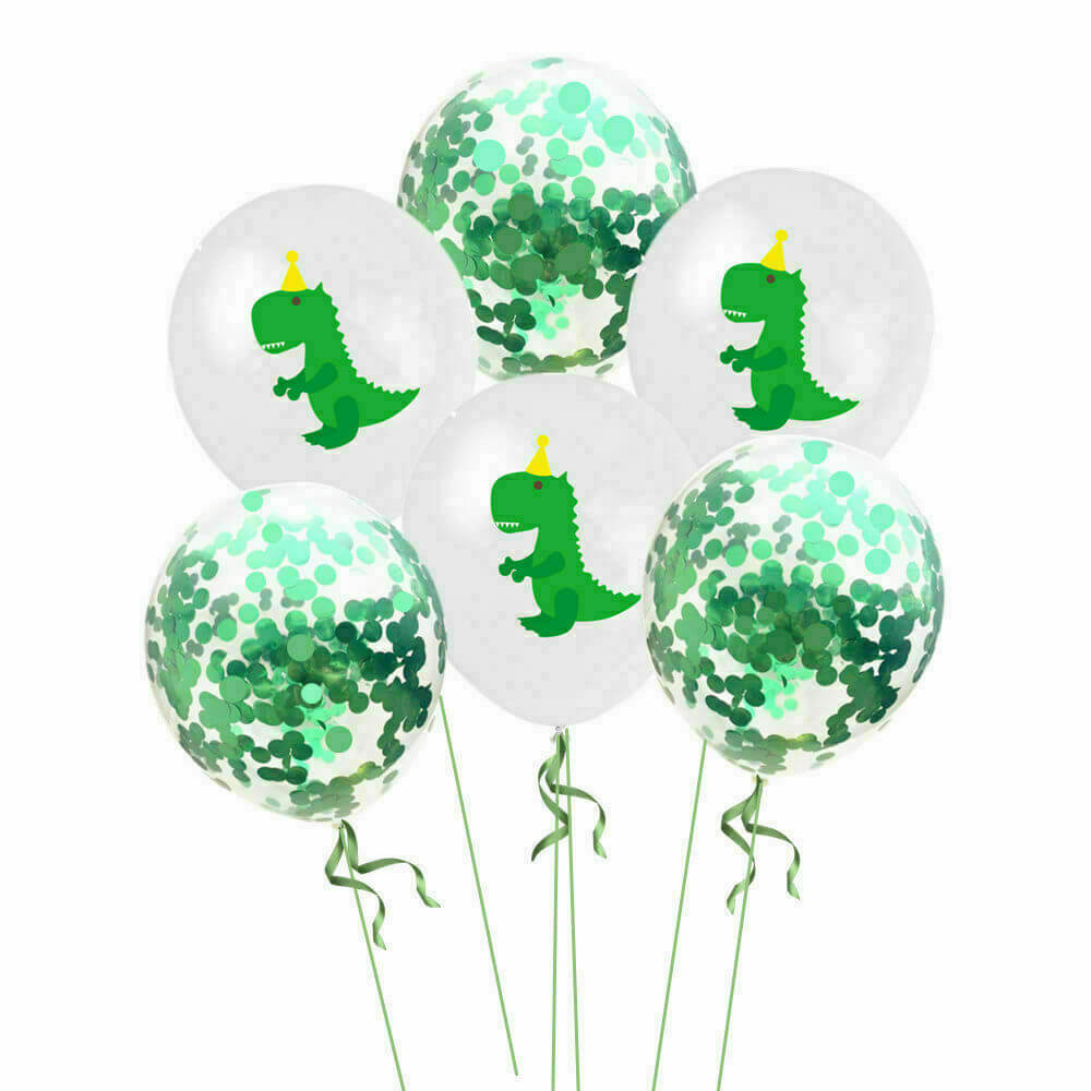 12" Green Baby T-rex Dinosaur Confetti Balloon Pack (10 Pieces) - Dino Themed Party Decorations