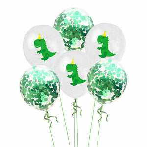 12" Green Baby T-rex Dinosaur Confetti Balloon Pack (10 Pieces) - Dino Themed Party Decorations