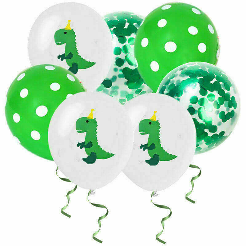 12" Green Baby T-Rex Dinosaur Confetti Polka Dot Balloon Pack (10 Pieces) - Dino Themed Party Decorations
