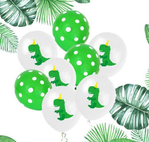 12" Green Baby T-Rex Dinosaur Polka Dot Balloon Pack (10 Pieces) - Dino Themed Party Decorations