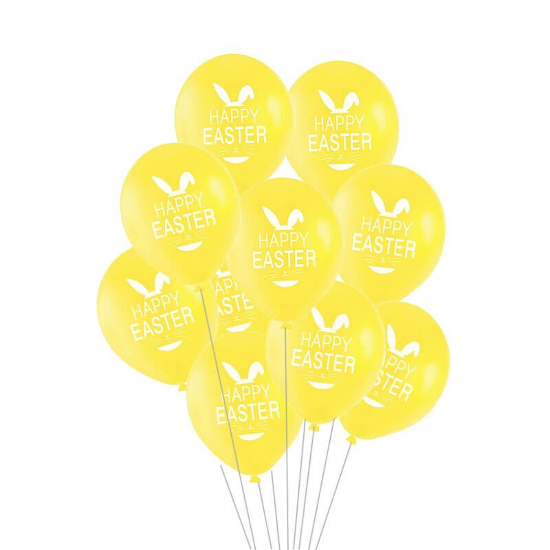 12 Inch Happy Easter Printed Yellow Latex Balloon Pack of 10 - Easter Themed Party Supplies, Accessories, and Decorations