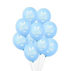 12 Inch Happy Easter Printed Baby Blue Latex Balloon Pack of 10 - Easter Themed Party Supplies, Accessories, and Decorations