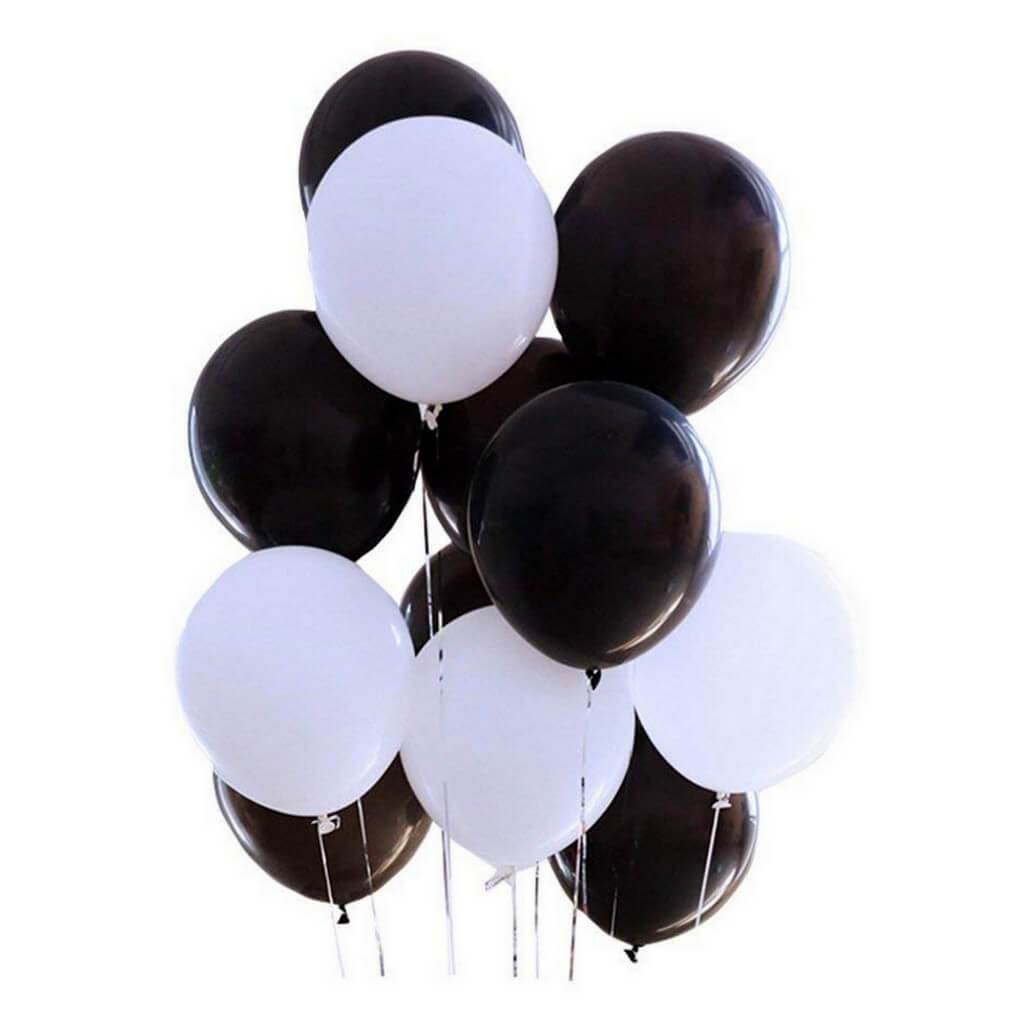 12inch Black and White Latex Balloon Bouquet  (Pack of 10) - Black & White Themed Party Decorations