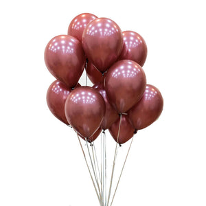 12inch Online Party Supplies 3.2g Pearl Rich Burgundy Red Latex Balloon Bouquet - 10 Pieces