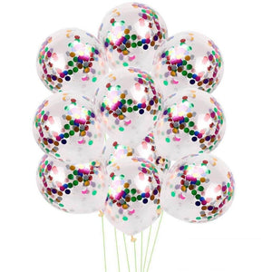 12" Online Party Supplies rainbow multicoloured Foil Confetti Latex Party Balloon Bouquet - 10 Pieces