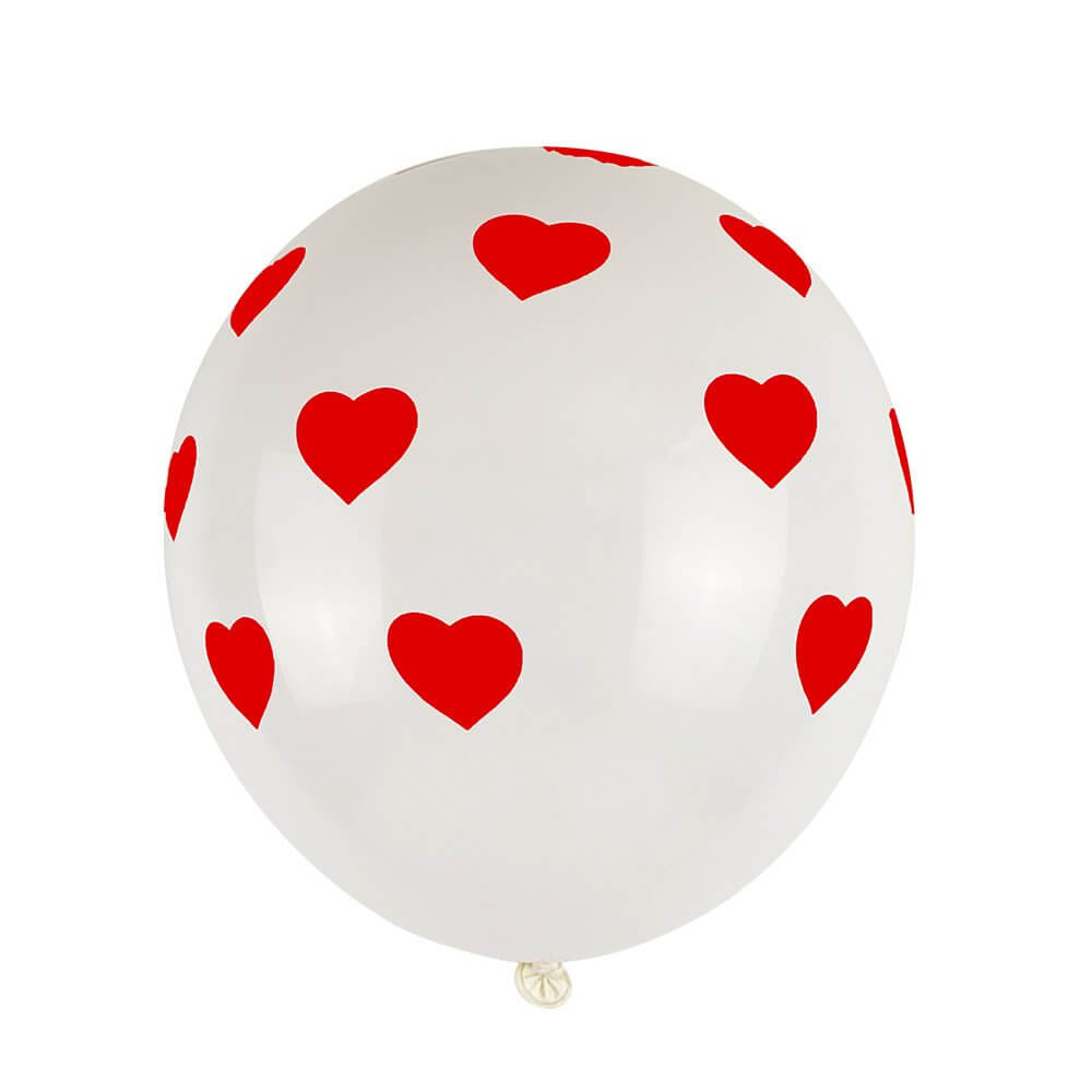 12" Red Heart Polka Dot White Latex Balloon Bouquet (Pack of 10)