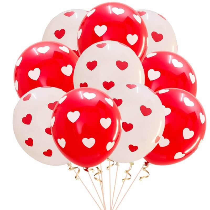12" White & Red Heart Polka Dot Latex Balloon Bouquet (Pack of 10)