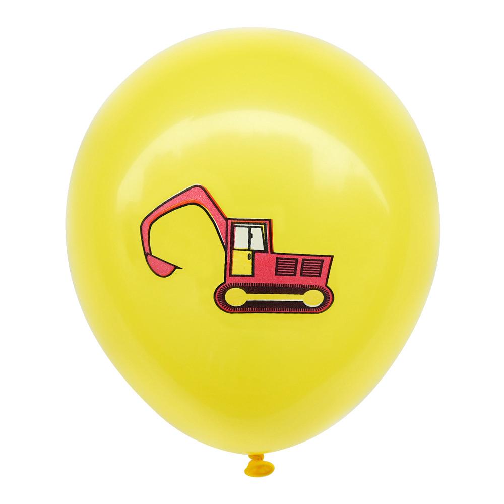 12inch Red Excavator Digger Truck Printed Yellow Latex Balloon Pack of 10 Balloons