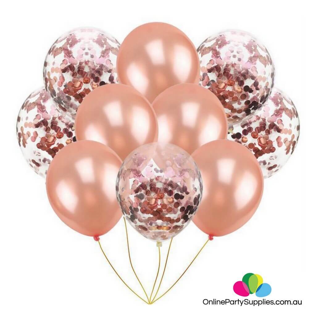 10 pcs Online Party Supplies 12 Inch Rose Gold Latex Gold Confetti Wedding Party Balloon Bouquet