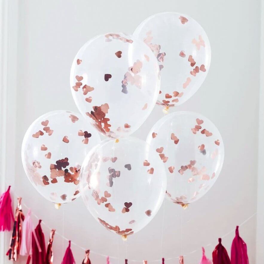 12" Rose Gold Heart Foil Confetti Latex Balloon Bouquet 10 Pack