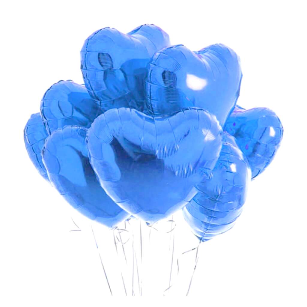 Online Party Supplies 18" Blue Heart Shaped Foil Party Balloon Bouquet (Pack of 10)