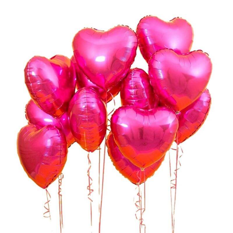 18" Hot Pink Heart Shaped Foil Balloon Bouquet 10 Pack