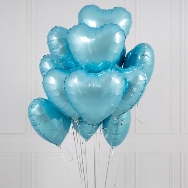 18" Light Blue Heart Shaped Foil Balloon Bouquet 10 Pack