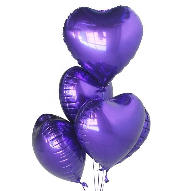 18" Purple Heart Shaped Foil Balloon Bouquet 10 Pack