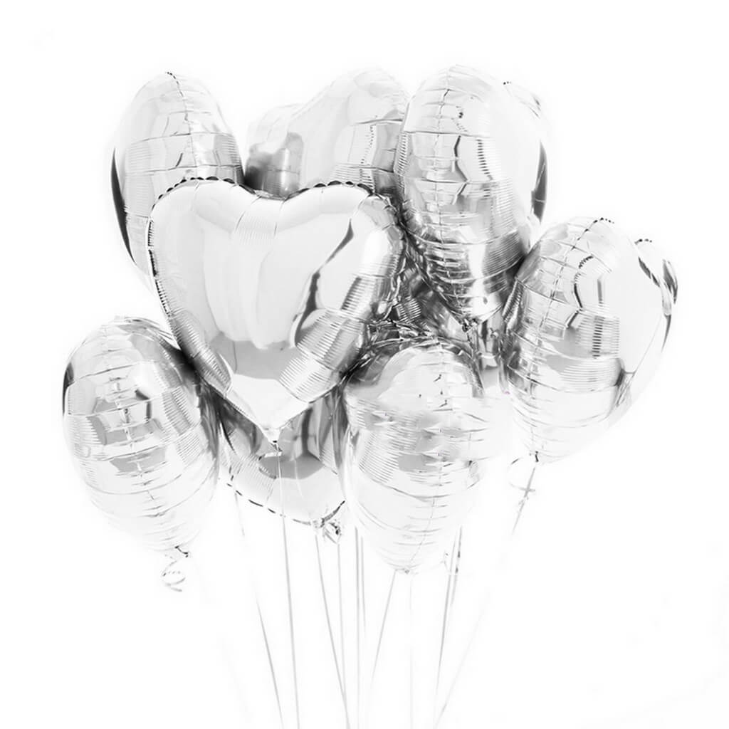 Online Party Supplies 18 Inch Silver Heart Shaped Foil Party Balloon Bouquet (Pack of 10)