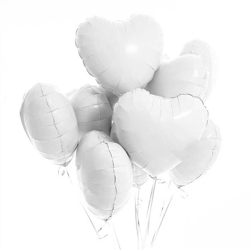 18-inch White Heart Foil Balloon Bouquet 10pk