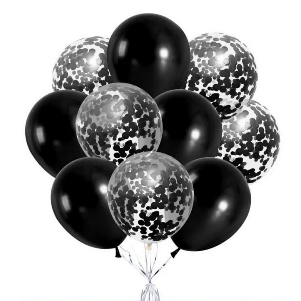 Black Confetti Latex Balloon Bouquet 10 Pack