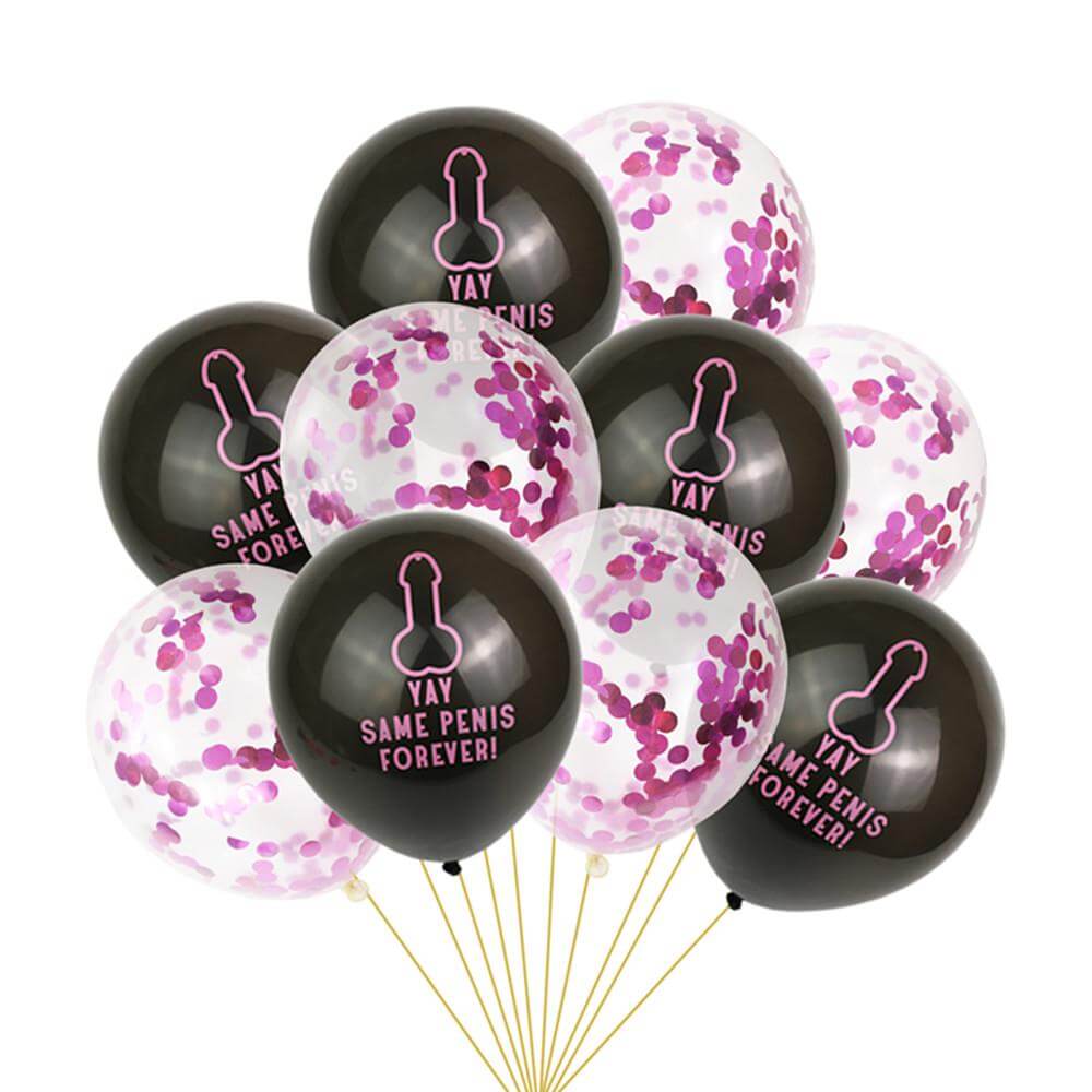 Yay Same Penis Forever Hot Pink Confetti Latex Balloon Bouquet (10 pieces) - Bridal Shower Wedding Decorations