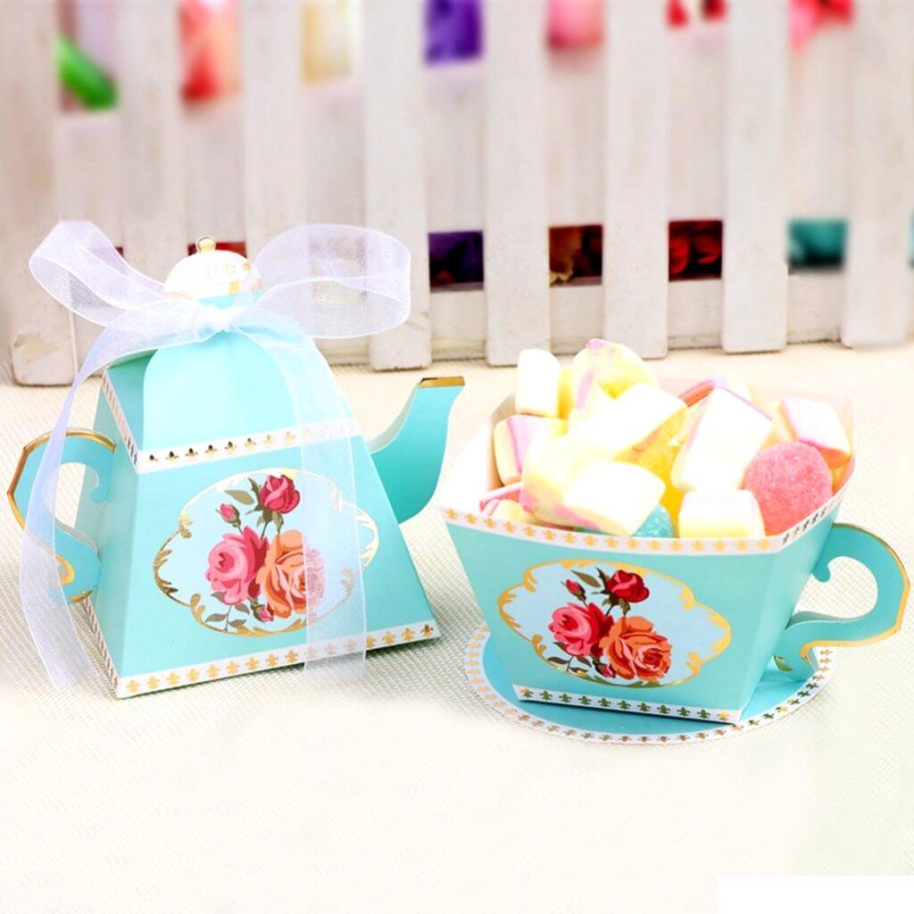 Tea Pot Shaped Baby Shower Favour Box 10 Pack - Blue