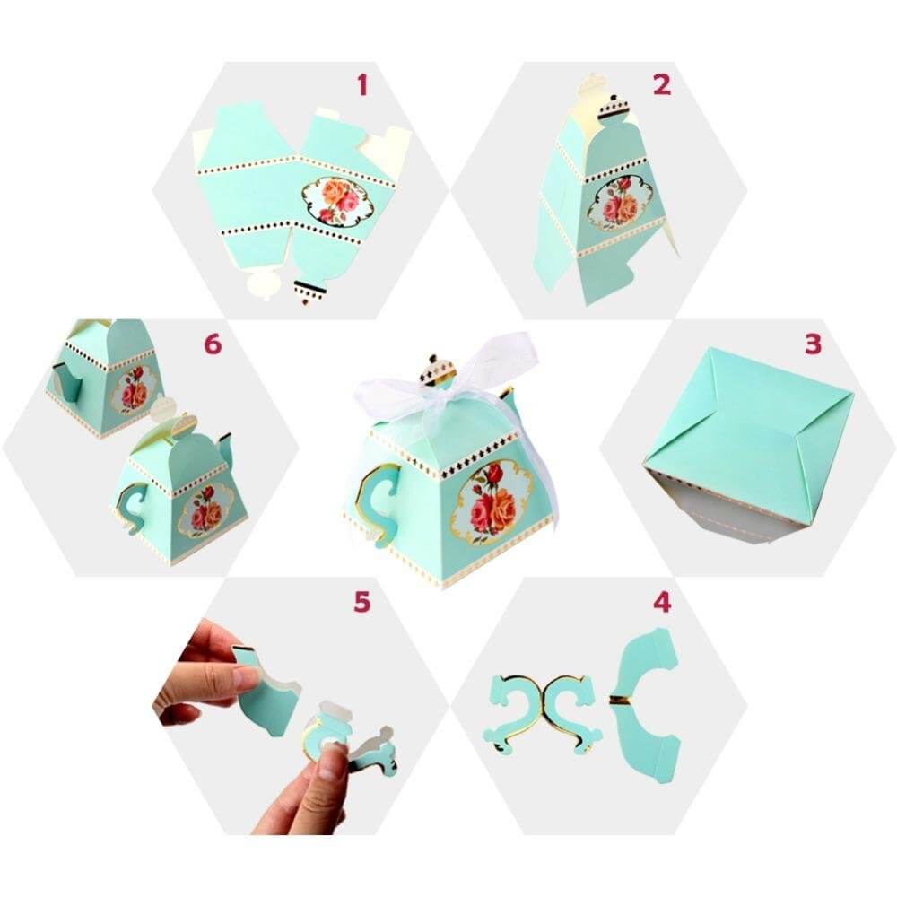 Tea Pot Shaped Baby Shower Favour Box 10 Pack - Blue