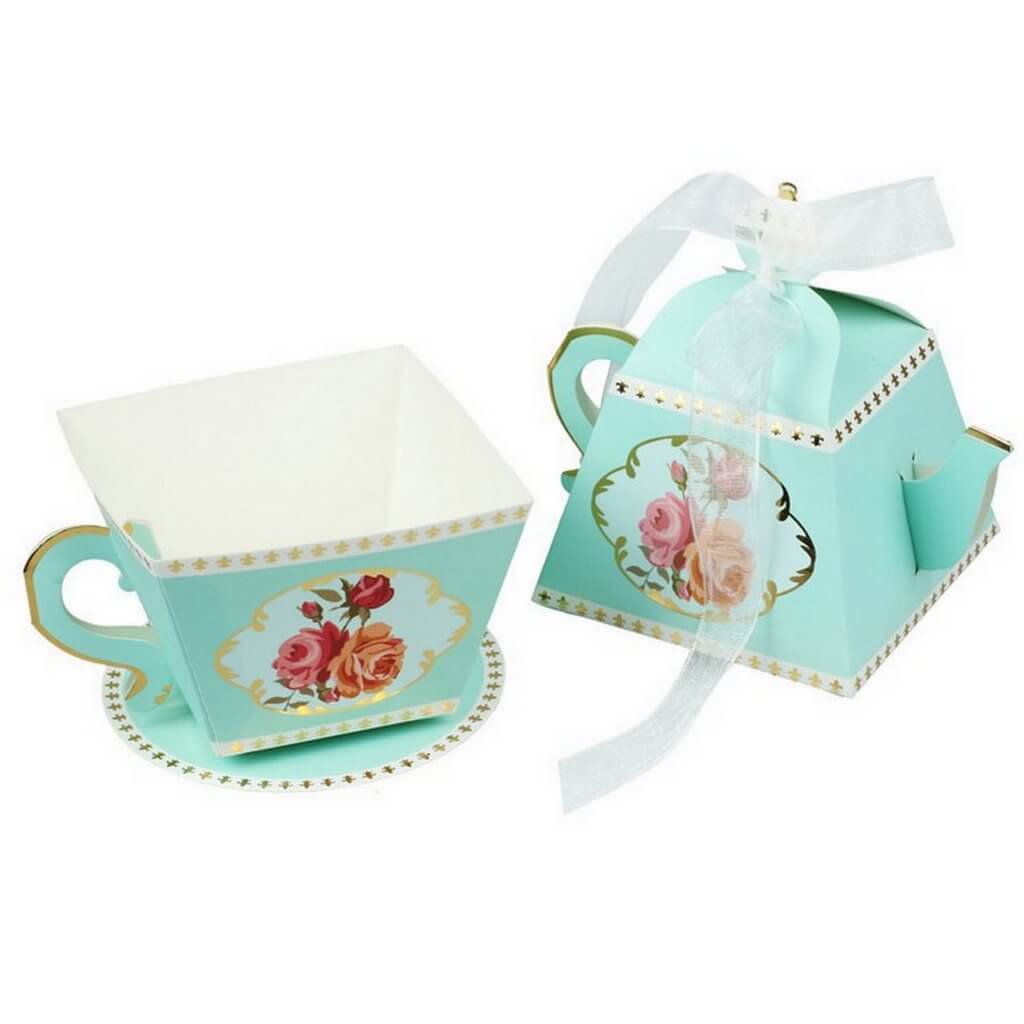 Tea Pot Shaped Baby Shower Favour Box 10 Pack - Blue