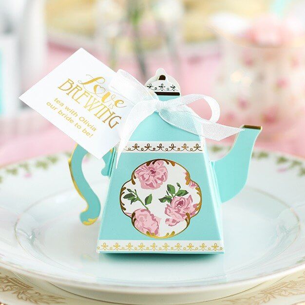 Tea Pot Shaped Baby Shower Favour Box 10 Pack - Blue