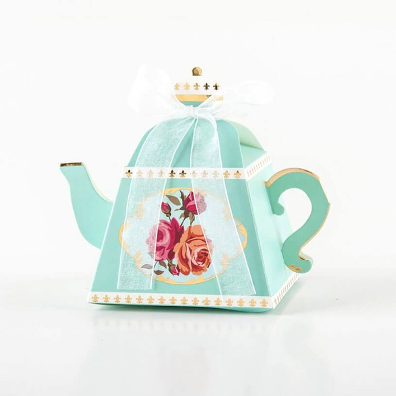 Tea Pot Shaped Baby Shower Favour Boxes 10 Pack - Blue
