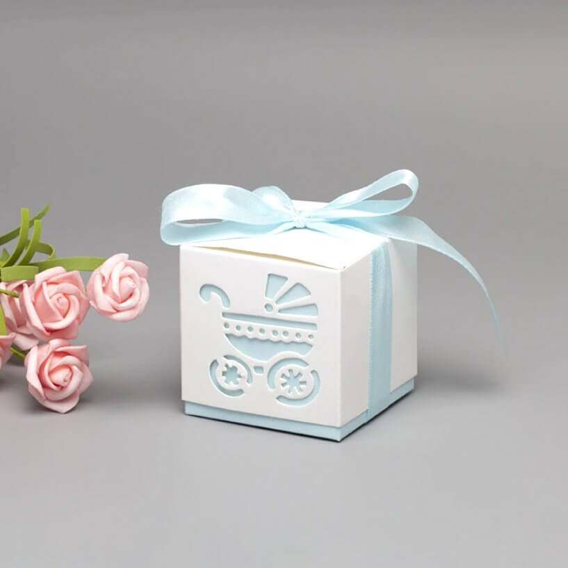Blue Pram Baby Shower Favour Box 10 Pack