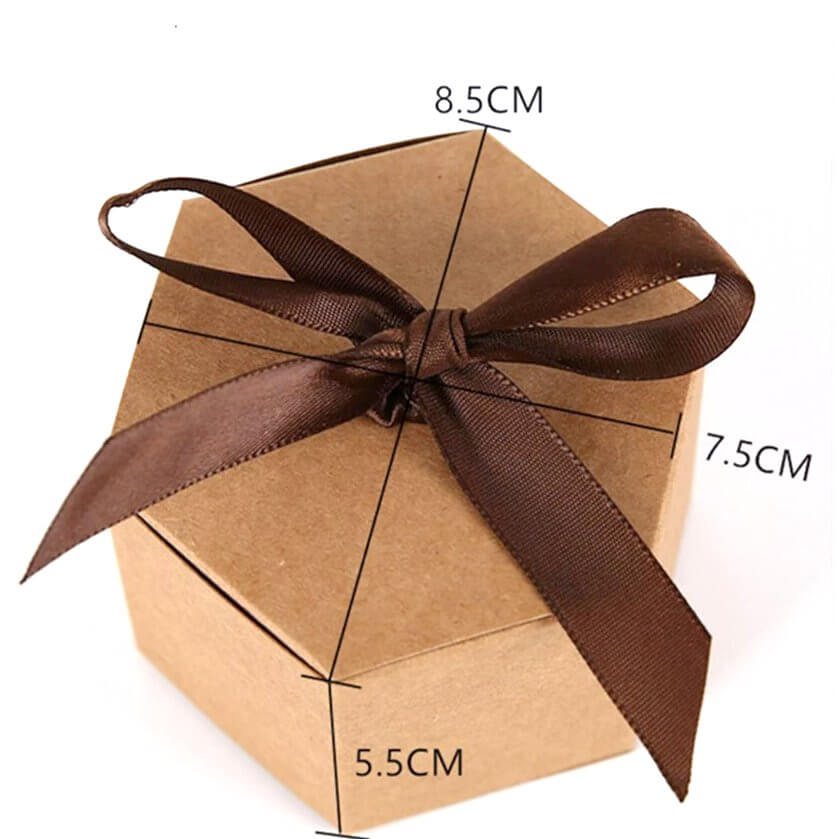 Hexagon Gift Boxes with Brown Ribbons 10pk