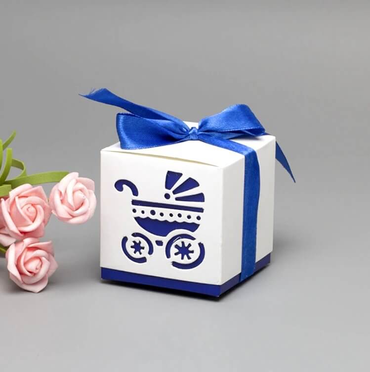 Navy Blue Pram Baby Shower Favour Box 10 Pack