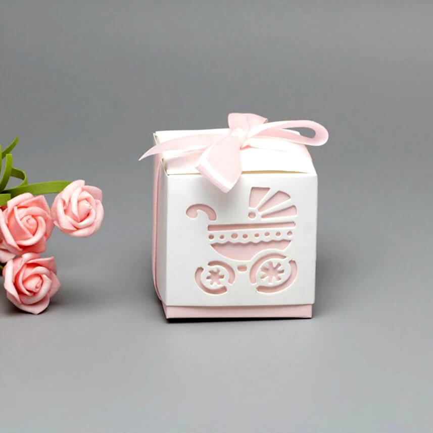Pink Pram Baby Shower Favour Thank You Gift Box 10pk